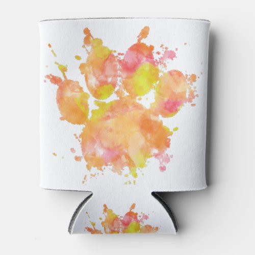Watercolor Splash Dog Paw Print Can Cooler