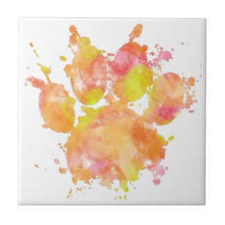 Watercolor Splash Dog Paw Print Ceramic Tile