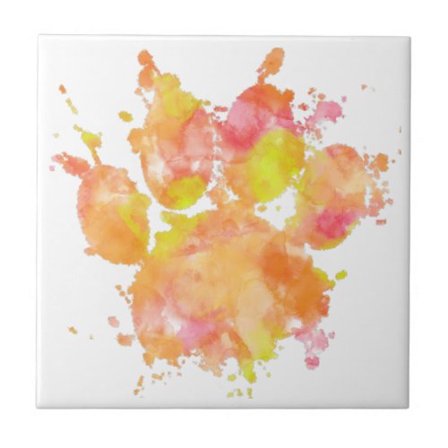 Watercolor Splash Dog Paw Print Ceramic Tile