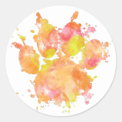 Watercolor Splash Dog Paw Print Classic Round Sticker
