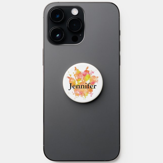Watercolor Splash Dog Paw Print Custom Name PopSocket (Front)
