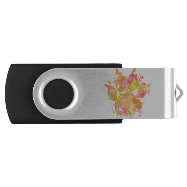 Watercolor Splash Dog Paw Print Flash Drive (Front)
