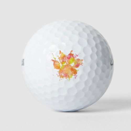 Watercolor Splash Dog Paw Print Golf Balls