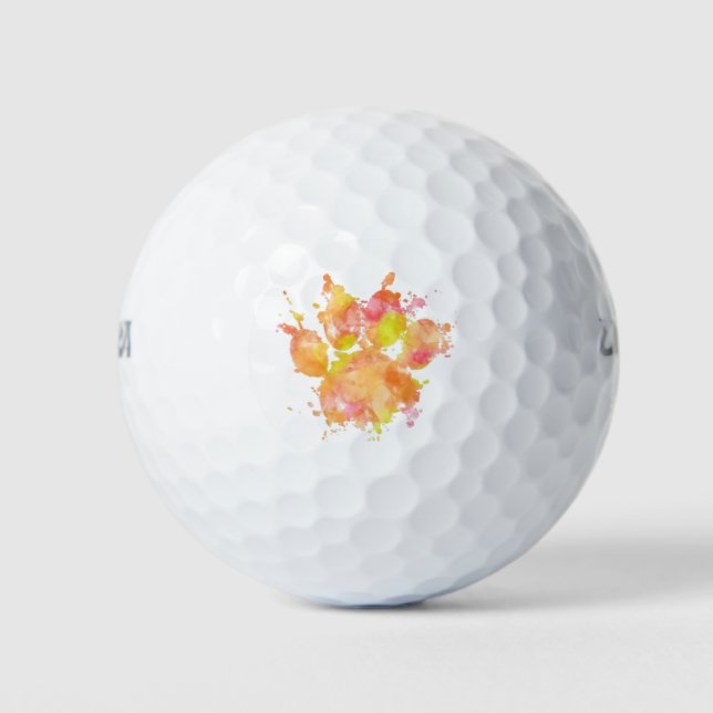 Watercolor Splash Dog Paw Print Golf Balls (Front)