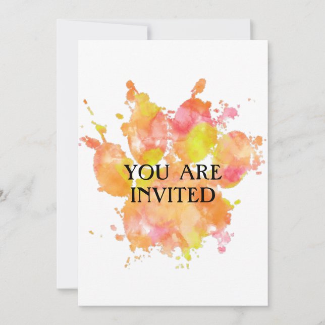 Watercolor Splash Dog Paw Print Invitation (Front)