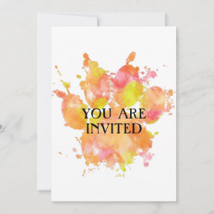 Watercolor Splash Dog Paw Print Invitation