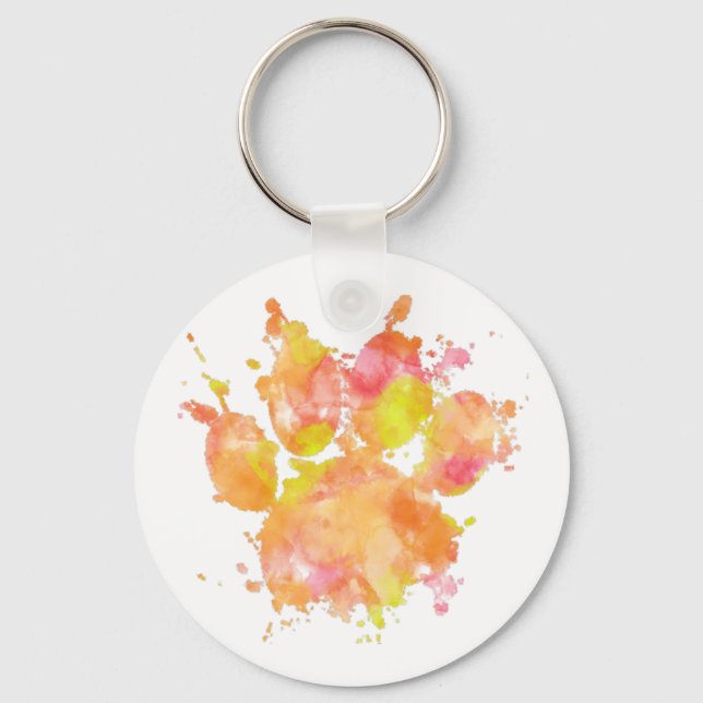 Watercolor Splash Dog Paw Print Keychain (Front)