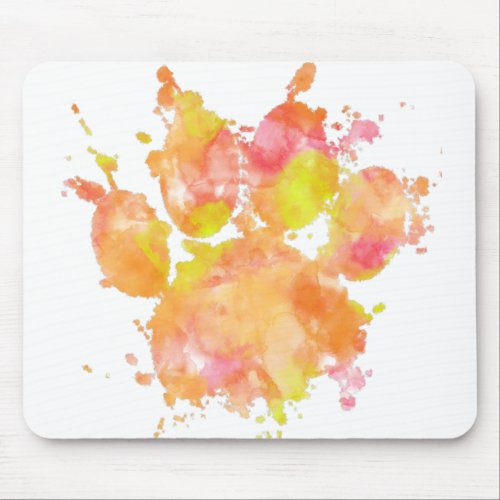 Watercolor Splash Dog Paw Print Mouse Pad