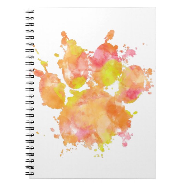 Watercolor Splash Dog Paw Print Notebook (Front)