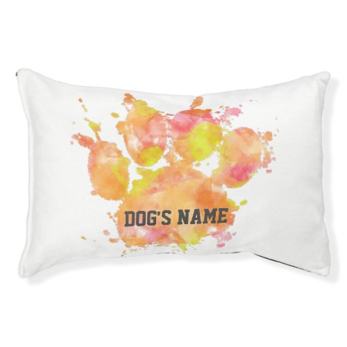 Watercolor Splash Dog Paw Print Pet Bed