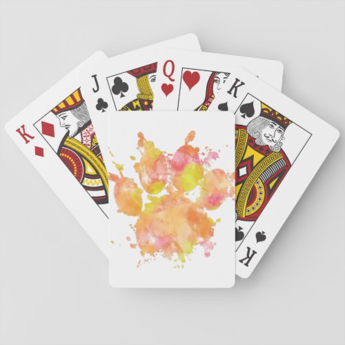 Watercolor Splash Dog Paw Print Poker Cards