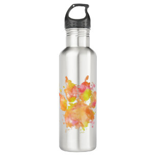 Watercolor Splash Dog Paw Print Stainless Steel Water Bottle