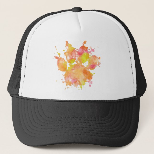 Watercolor Splash Dog Paw Print Trucker Hat (Front)