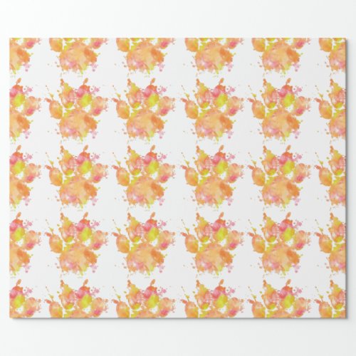 Watercolor Splash Dog Paw Print Wrapping Paper