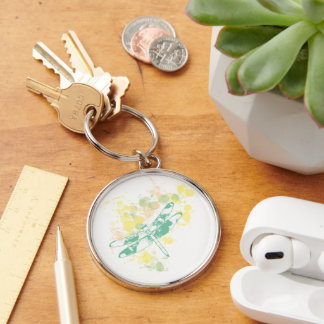 Watercolor Splash Dragonfly Premium Round Keychain