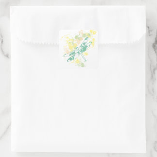 Watercolor Splash Dragonfly Square Sticker