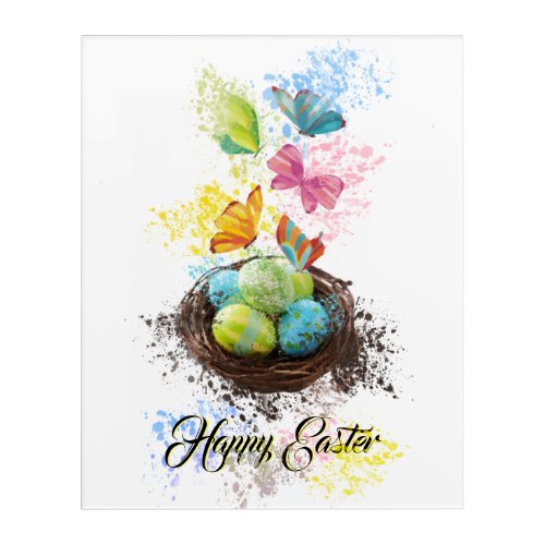 Watercolor Splash Easter Eggs Nest  Butterflies Acrylic Print