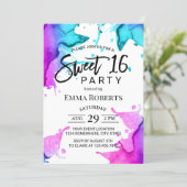 Watercolor Splash Elegant Typography Sweet 16 Invitation (Standing Front)