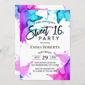 Watercolor Splash Elegant Typography Sweet 16 Invitation (Front/Back)