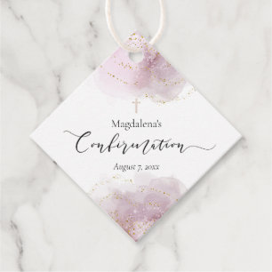 watercolor splash faux gold glitter Confirmation Favor Tags