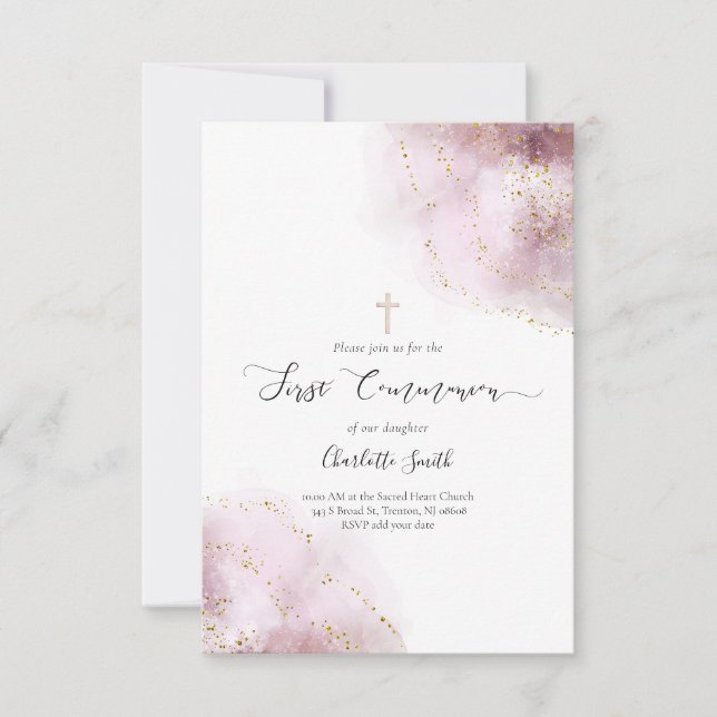 watercolor splash First Communion Invitation (Front)