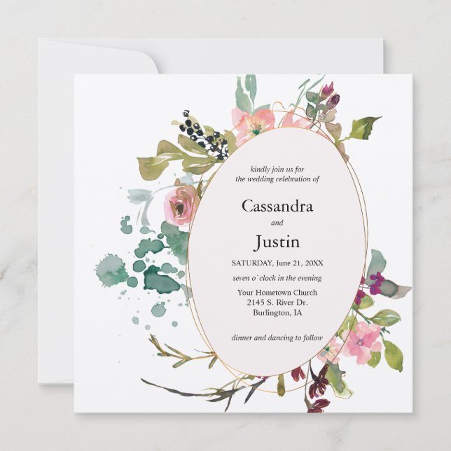 Watercolor Splash Floral Invitation (Front)