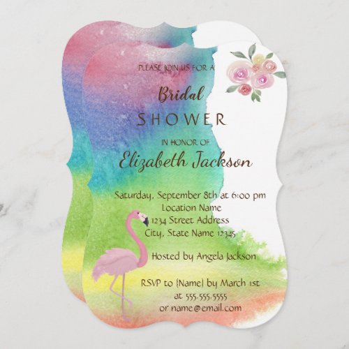 Watercolor Splash Flower Flamingo Bridal Shower Invitation