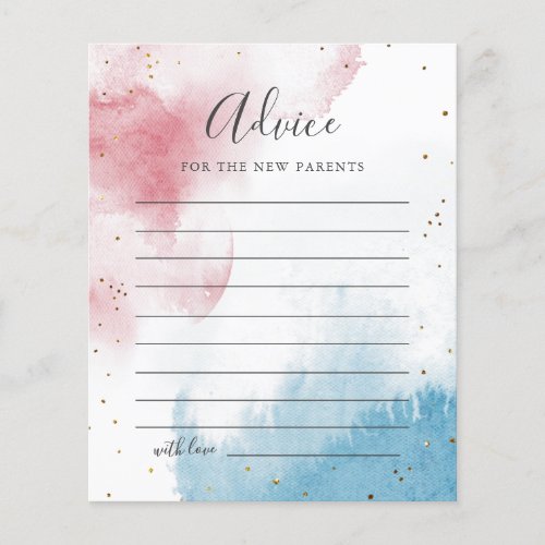 Watercolor Splash Gender Reveal Party Advice Card
