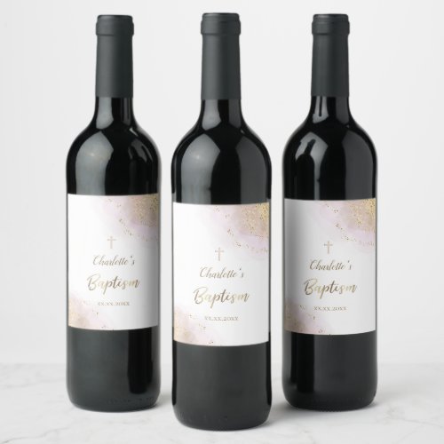 watercolor splash glitter Baptism Wine Label