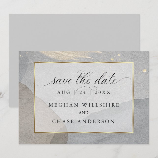 Watercolor Splash on Granite Stone Light Gray  Invitation (Front/Back)