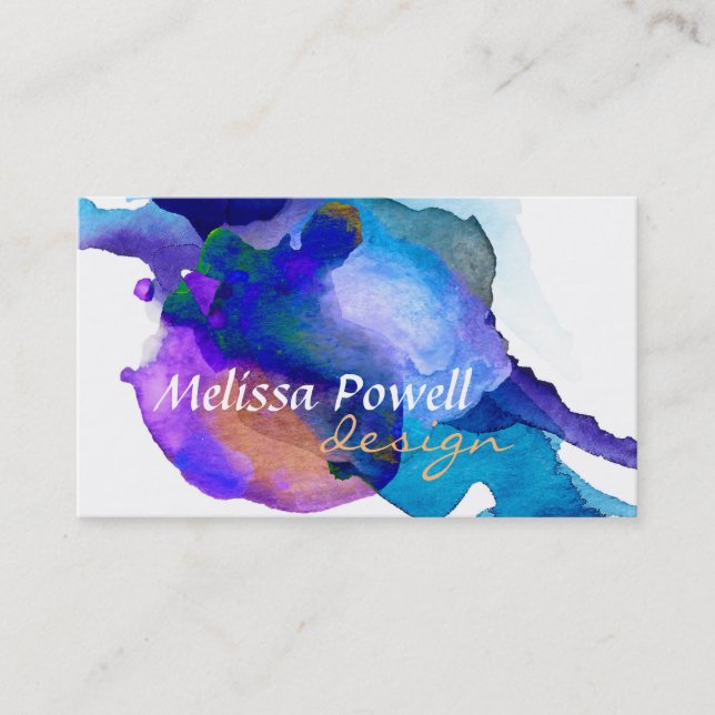 watercolor splash painted  custom double sided business card (Front)