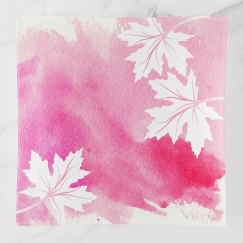 Watercolor splash pink maple leaves modern trinket tray