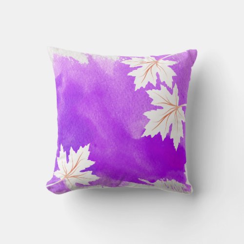 Watercolor splash purple maple leaves modern throw pillow