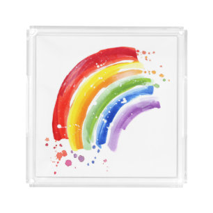 Watercolor Splash Rainbow Acrylic Tray