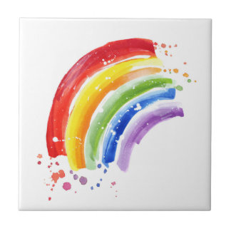 Watercolor Splash Rainbow Ceramic Tile