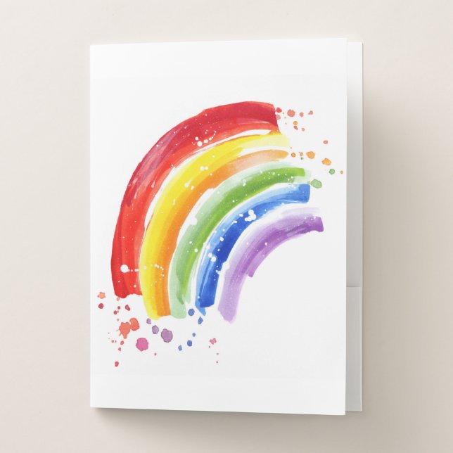 Watercolor Splash Rainbow Pocket Folder (Front)