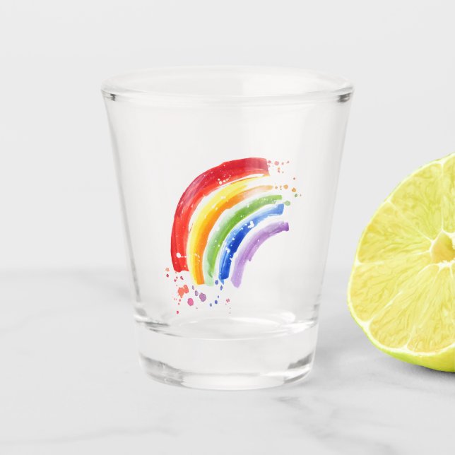 Watercolor Splash Rainbow Shot Glass (Front)