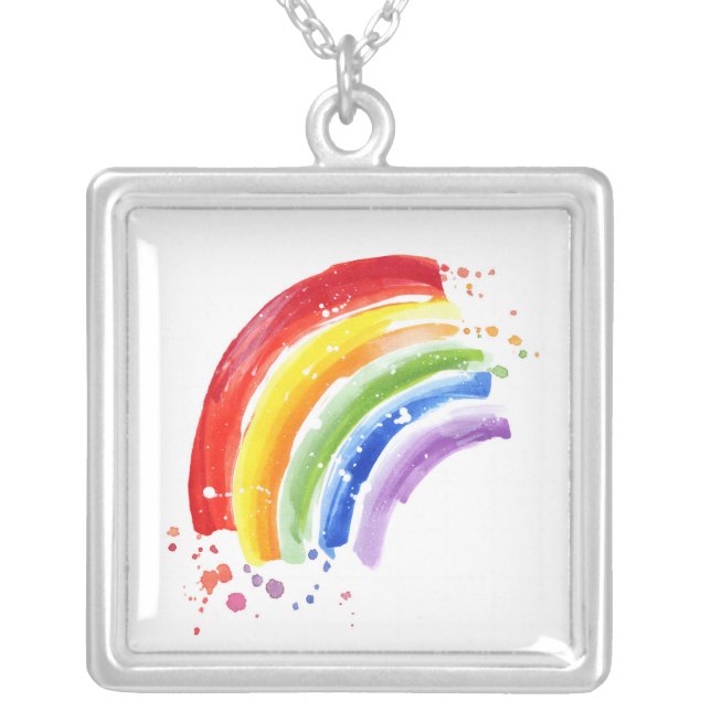 Watercolor Splash Rainbow Silver Plated Necklace (Front)