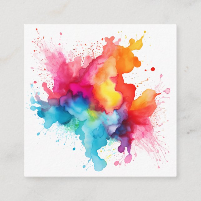Watercolor Splash Rainbow Square Business Card (Back)