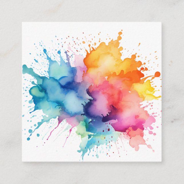 Watercolor Splash Rainbow Square Business Card (Back)