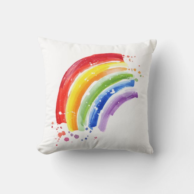 Watercolor Splash Rainbow Throw Pillow (Front)
