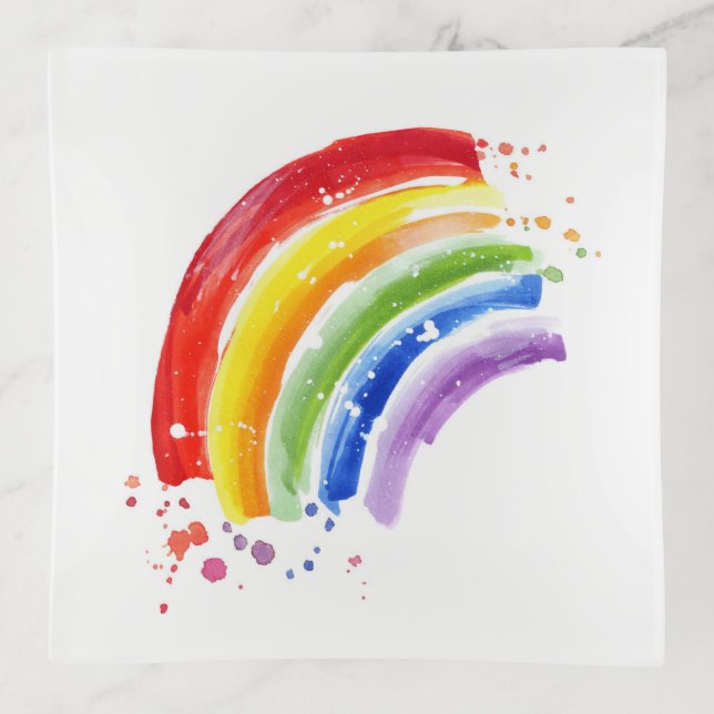 Watercolor Splash Rainbow Trinket Tray (Front)