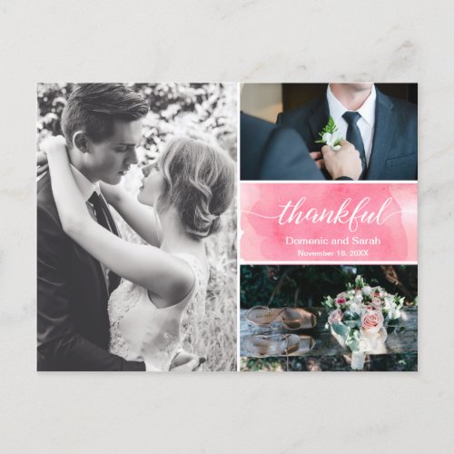 Watercolor splash Wedding Thank You Photo Collage Announcement Postcard