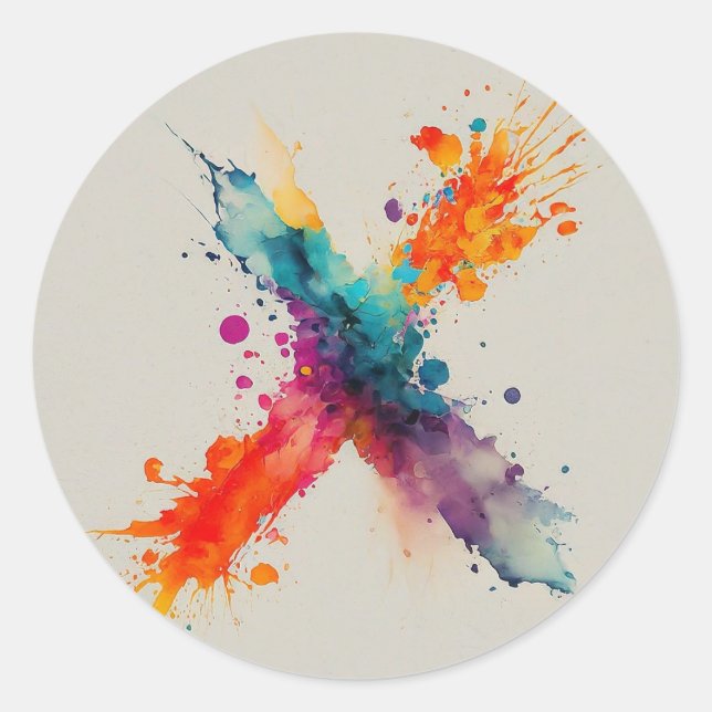 Watercolor Splash X Classic Round Sticker (Front)