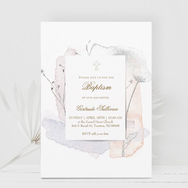 watercolor splashes and flowers | Baptism Invitation (Creator Uploaded)
