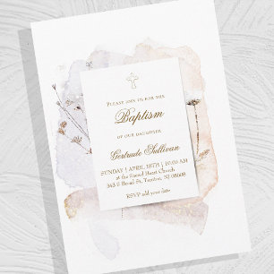watercolor splashes and flowers n3   Baptism Invitation