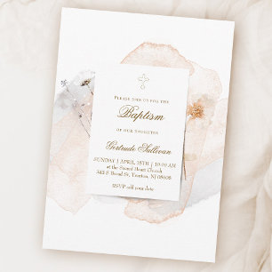 watercolor splashes and flowers n4 Baptism Invitation