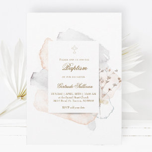 watercolor splashes and flowers n5 Baptism Invitation