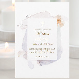 watercolor splashes and flowers n7   Baptism Invitation