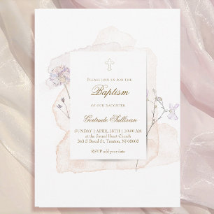 watercolor splashes and flowers n9 Baptism Invitation